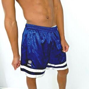 Xara 90s Rare Vintage Nylon Glanz Soccer Shorts Navy Blue White Silky